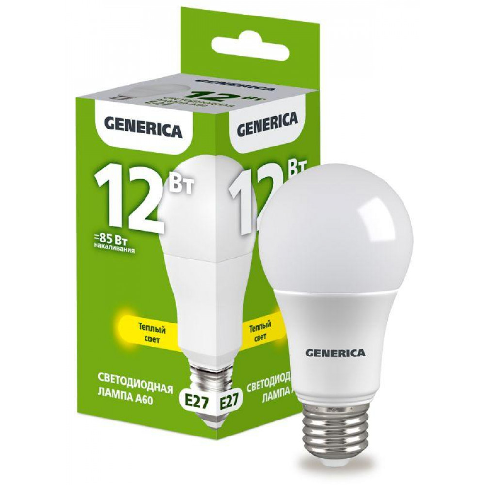 Изображение товара Лампа светодиодная A60 12Вт грушевидная 3000К E27 230В LL-A60-12-230-30-E27-G