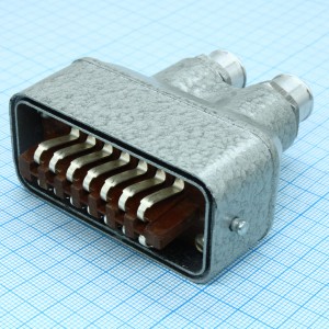 РШАВКП-14-2, 14-ти контактная вилка в кабельном прямом корпусе 2 ввода