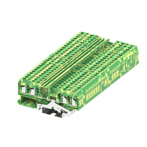 Заземляющая клемма 225947, Заземляющая клемма, 4 точки подключения, тип фиксации провода: пружинный, номинальное сечение: 2,5 мм кв., ширина: 5 мм, цвет: желто-зеленый, тип монтажа: DIN35