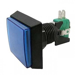 GMSI-2B-S NO(NC)+NC(NO) BLUE 50MM, Кнопка квадратная с LED подсветкой, цвет синий, размер 50х50мм, посадочное отверстие 23.5мм, 5А/250В