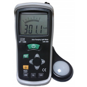 DT-1309 люксметр, Измерение освещённости 400000Lux ±5.0%, ЖК дисплей 4000 отсчетов, Выбор функции измерения FC/Lux регистрации пиковых значений PEAK HOLD, USB, ПО
