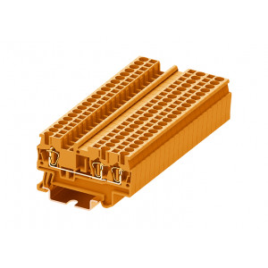 Проходная клемма TC2.5-3-OG, Проходная клемма, 3 точки подключения, тип фиксации провода: пружинный, номинальное сечение: 2,5 мм кв., 24A, 500V, ширина: 5,2 мм, цвет: оранжевый, тип монтажа: DIN35