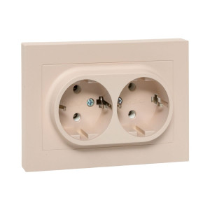 Механизм розетки двойной, 16А, с заземлением, без шторок, с рамкой, кремовый Эпика EKF UP1-SOI-210