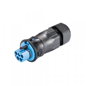 Вилочный разъем на кабель RST20I5S S1 ZR3SV BL07, Вилочный разъем на кабель диаметром 13-18 мм, 5 полюсов, тип фиксации провода: винтовой, номинальные характеристики: 250/400V, 20A, цвет корпуса: черный, цвет контактной вставки: бирюзовый, серия RST Classic