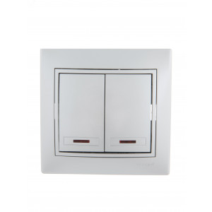 Выключатель 2-кл. СП Mira 10А IP20 с подсветкой со вставкой сер. метал. 701-1010-112