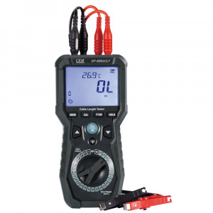 DT-6501CLT Измеритель длины кабеля, 0...30000 м, погр. ±1,0-1,2%, 20 предустановленных и 8 программируемых калибров кабеля, измерение сопротивления 1999,9 Ом, температуры –5...+50°С, ЖК-дисплей 19999 отсчётов, автовыключение