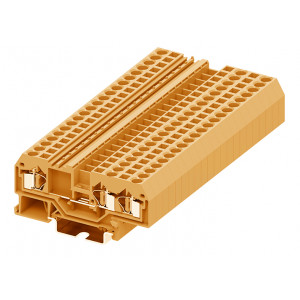 Проходная клемма 204952, Проходная клемма, 3 точки подключения, тип фиксации провода: пружинный, номинальное сечение: 4 мм кв., 32A, 800V, ширина: 6 мм, цвет: оранжевый, тип монтажа: DIN35