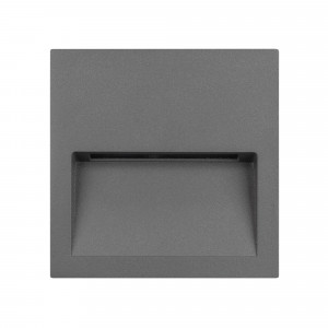 Светильник LTD-TRAIL-S115x115-4W Warm3000 (GR, 70 deg, 230V) 029963, Светодиодный встраиваемый квадратный светильник для стен, лестниц, 4Вт. Цвет ТЕПЛЫЙ БЕЛЫЙ 3000K, св.поток 220лм, CRI(Ra)>80, угол 70°, асимметричный свет. Размер 115x115x37мм (закладная часть 109x107x55мм). Влагозащищенный корпус IP65, алюминий серый