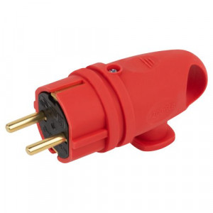 Вилка VX11-R-IP44 каучуковая c заземлением 16А IP44 с кольцом угловая красная Б0055417