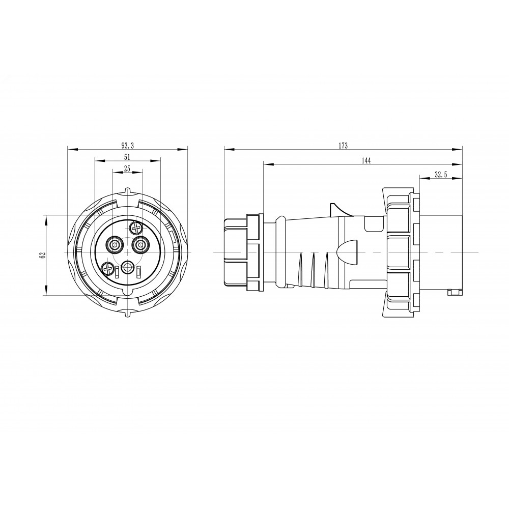 Изображение товара Вилка кабельная IP67 32A 2P+E 230В DIS2183233 от DKC для промышленного использования