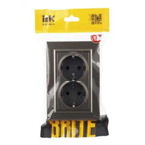 Розетка 2-м СП BRITE РСш12-3-БрШ 16А в сборе с заземл. защ. шторки шампань BR-R24-16-K37-F