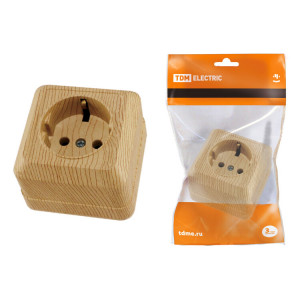 Розетка 2П+3 открытой установки IP20 16А 250В (керамика) сосна "Ладога" SQ1801-0411