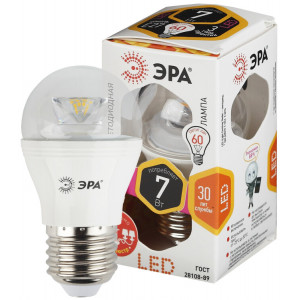 Лампочка светодиодная ЭРА STD LED P45-7W-827-E27-Clear E27 / Е27 7Вт шар теплый белый свет(кр.1шт) [Б0017243]