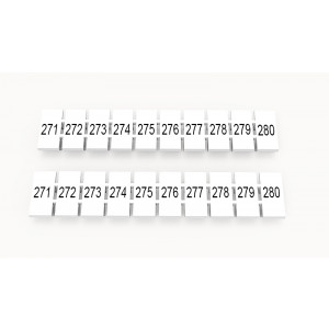 ZB5-10P-19-239Z(H), Маркировочные шильдики для клемм WS…, DC…, PC…, сечением 2,5 мм кв., центральная, 10 шильдиков, нанесенные символы: 271-280 с вертикальным расположением, размер шильдика: 4,55х10,7 мм, цвет белый