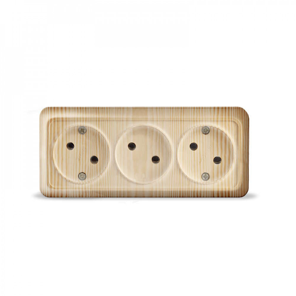 Изображение товара Розетка 3-м ОП Олимп 16А IP20 без заземл. сосна 1172