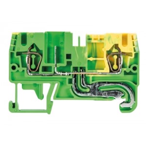 Клемма WKFN 2,5 F/P/F-SL, Заземляющая клемма для подключения разъема, тип фиксации провода: пружинный, номинальное сечение: 2,5 мм кв., 500V, ширина: 5 мм, цвет: желто-зеленый, тип монтажа: DIN 35