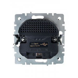 Розетка BRITE РЮш10-1-БрС 16А с USB A+A 2.1А с заземл. защ. шторки сталь BR-R14-16-U21-D21-K46