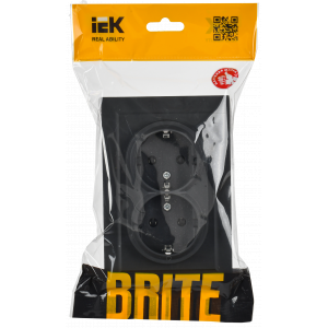 Розетка 2-м СП BRITE РС12-3-БрГ 16А в сборе с заземл. без защ. шторок графит BR-R21-16-K53-F