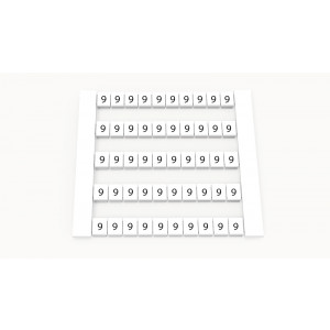 Маркировка (в кассетах) DEK5-50P-19-83Z(H), Кассета с маркировочными шильдиками, для клемм сечением 2,5 мм.кв., боковая, 50 шильдиков, нанесенные символы: 9, с вертикальным расположением, размер шильдика: 4,8 x 5,5 мм, цвет: белый