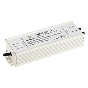 Блок питания ARPV-LG05150-PFC (5V, 30.0A, 150W) 015755, Источник напряжения с гальванической развязкой для светодиодных изделий. Входное напряжение 100-240 VAC. Выходные параметры: 5 В, 30 А, 150 Вт. Встроенный PFC >0,95. Герметичный алюминиевый корпус IP 67. Рабочая температура -30…+50C?. Габаритные размеры д