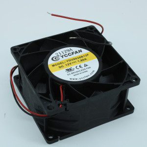 YDU8038B12F, Вентилятор 12В 80х80x38 B, 15.96W, 11000 об/мин, 142.43м3/час, 59.5дБ, подшипник качения, тип вывода - провод