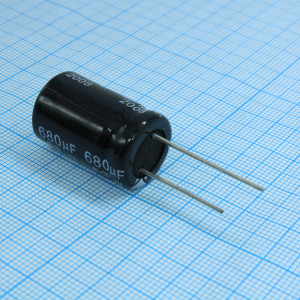 KM681M1JBKJ1625VBK, Конденсатор алюминиевый электролитический 680мкФ 63В ±20% (16 X 25мм) радиальный 7.5мм 900мА 2000час 105°C россыпь
