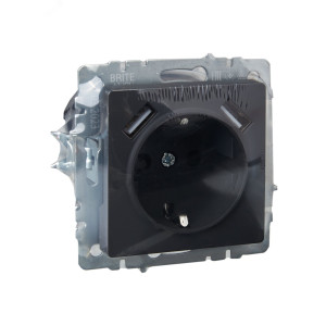 Розетка BRITE РЮш10-1-БрГ 16А с USB A+A 2.1А с заземл. защ. шторки графит BR-R14-16-U21-D21-K53