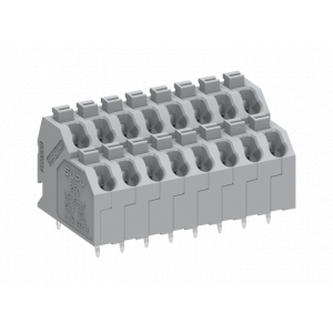 Клемма на плату 250514, Клемма, 2 этажа, вертикальный подвод кабеля, на плату, шаг: 5.0 мм, 14 полюсов, фиксация провода Push-in, исполнение: стандартное, 320V, 17,5A, цвет: серый