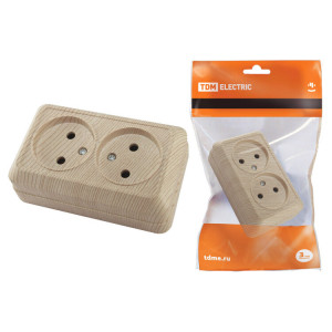 Розетка двойная 2П открытой установки IP20 10А, сосна "Ладога" SQ1801-0051