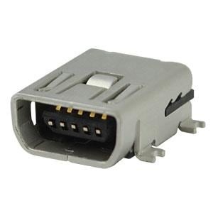 UJ2-MABH-2-SMT-TR, USB-коннекторы USB 2.0 mini AB jack 5 pin Horizontal SMT