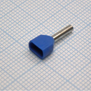 TE  7508  Blue, наконечник кабельный торцевой сдвоенный трубчатый с изоляцией, L=14.7/8мм, провод 2х0.75мм2