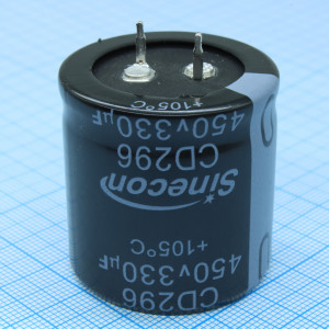 LHE331M2W3535CZPG2S00, Конденсатор алюминиевый электролитический с защелкиваемыми выводами 330мкФ 450В ±20% (35 X 50мм)  выводы 10мм 0.335 Ом 960мА 3000час 105°С россыпь