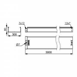 Лоток листовой неперфорированный 300х80 L3000 сталь 0.8мм 35065