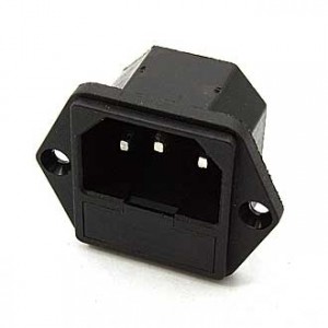 AC-004, Разъем питания серии AC, вилка 3-х полюсная с держателем предохранителя, фланцевое крепление на панель, 10А 250В, для 5х20мм