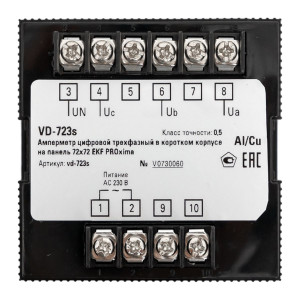 Вольтметр VD-723s цифровой на панель 72x72 (квадратный вырез) трехфазный в коротком корпусе EKF PROxima VD-723s
