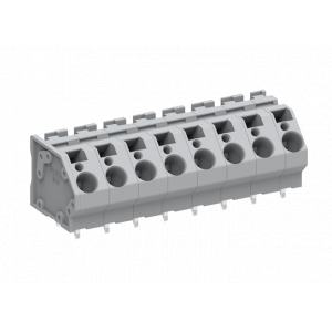 Клемма на плату 246401, Клемма, подвод кабеля 45 град., на плату, шаг: 10 мм, 1 полюс, фиксация провода Push-in, исполнение: два вывода на полюс, 1000V, 41A, цвет: серый