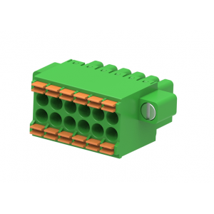 Розеточный разъем на кабель MC-DRT3.5H14P-K-0001, Розеточный разъем, прямой, 2 этажа, на кабель, шаг: 3.5 мм, 7х2 полюсов, фиксация провода Push-in, исполнение: с монтажными фланцами, 160V, 8A, цвет: зеленый
