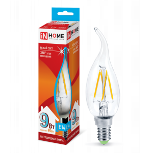 Лампа светодиодная LED-СВЕЧА НА ВЕТРУ-deco 9Вт свеча на ветру прозрачная 4000К нейтр. бел. E14 1040лм 230В 4690612026244