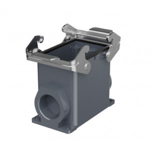 Закрытое основание разъема H32A-SM-2L-PG21, Основание разъема на панель, закрытое, типоразмер 32A, с уплотнителем, 1 отверстие с резьбой для кабельных вводов PG21, с двумя металлическими защелками, без защитной крышки, материал корпуса: алюминиевый сплав