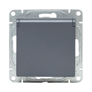 Механизм розетки, 16А, IP44, с заземлением, со шторками, c крышкой, графит Эпика EKF UP1-SOG-111-44