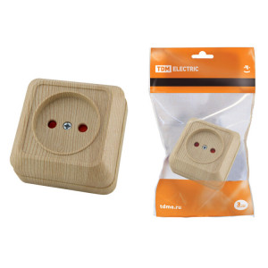 Розетка 2П открытой установки с з/ш IP20 10А, сосна "Ладога" SQ1801-0053