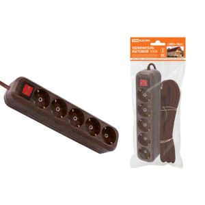 Удлинитель бытовой У05В выключатель, 5 гнезд, 5метров,2П+3, ПВС 3х1мм2 "Эко" (бук) 16А/250В SQ1303-3122