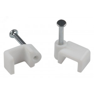 Скоба пластиковая крепежная плоская 9 мм белая NO-224-585 (50 шт/уп) Б0066632