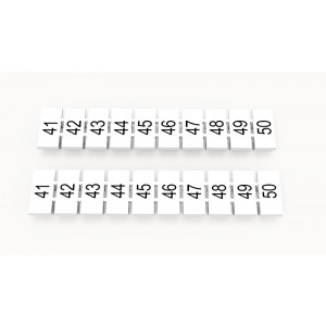 ZB5-10P-19-897Z(H), Маркировочные шильдики для клемм WS…, DC…, PC…, сечением 2,5 мм кв., центральная, 10 шильдиков, нанесенные символы: 41-50 с горизонтальным расположением, размер шильдика: 4,55х10,7 мм, цвет белый