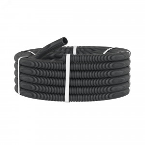 Труба ПНД гибкая гофр. д.25мм, лёгкая без протяжки, 50м, цвет чёрный 70725