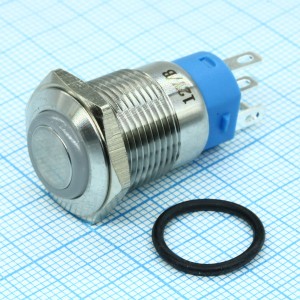 A16-C4-B с синей подсветкой, Кнопка антивандальная с подсветкой 12В d16 3A 250B (5c) (ON)-OFF/(OFF)-ON