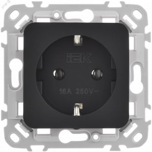 FLITE Розетка с заземлением без защитных шторок безвинтовое крепление 16А РС11-1-ФлЧ черный IEK FI-R11-16-1-K02