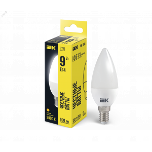 Лампа светодиодная ECO C35 9Вт свеча 3000К E14 230В LLE-C35-9-230-30-E14