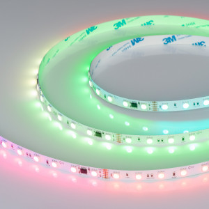 Лента DMX-B60-10mm 24V RGB-PX6 (14 W/m, IP20, 5060, 5m) 039183, Светодиодная лента DMX-B60, открытая IP20, с микросхемой GS8516. Светодиоды 5060, 60 шт/м (1 pixel = 6 LED), белая плата, скотч 3М. Цвет RGB, угол 120°. Питание 24 В, мощность 14 Вт/м (70 Вт на 5 м). Размеры 5000x10x1.8 мм. Мин. отрезок 100 мм, 6 светодио