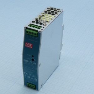 EDR-75-48, AC-DC, 76.8Вт, вход 90…264V AC, 47…63Гц /127…370В DC, выход 48В/1.6A, рег. вых 48…55В, изоляция 3000В AC, в кожухе на DIN-рейку 32х125.2х102мм, -20…+60°С